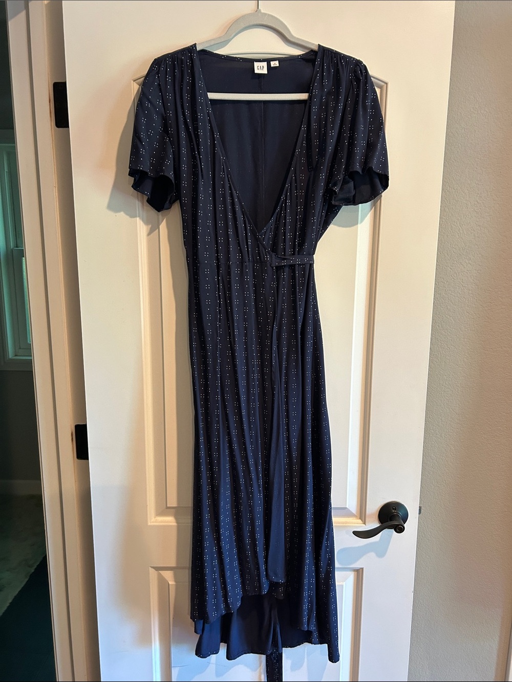 GAP Navy Maxi Wrap Dress with Tiny Dot Print